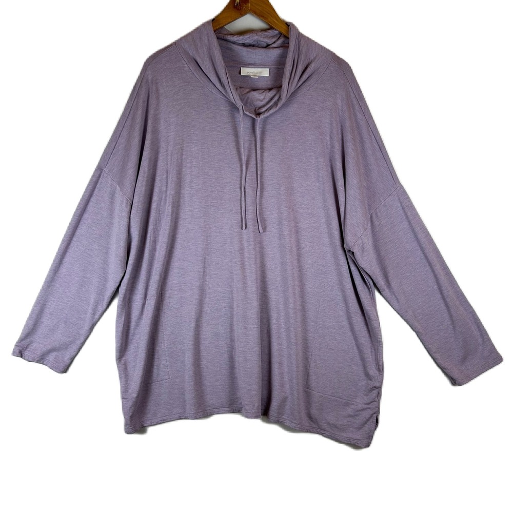 Pure Jill Eco-Terry Cowl Neck Pullover Top‎ Purple Plus Size 3X Minimalist